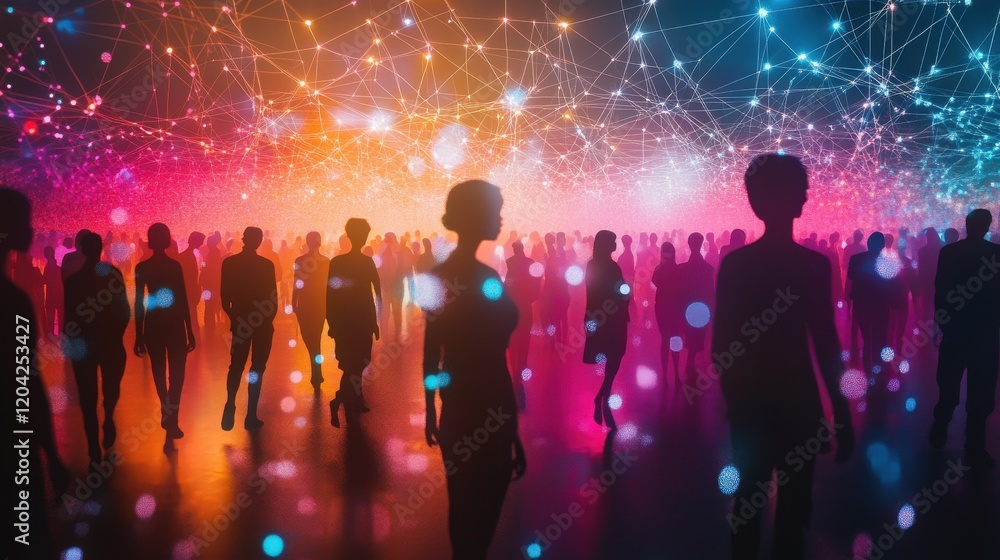 Poster image depicts abstract silhouettes of people connected by glowing network of paths, creating vibrant