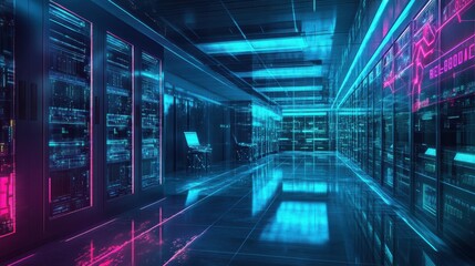 Fototapeta premium Neon Cyber Threat Network - Futuristic Businessscape