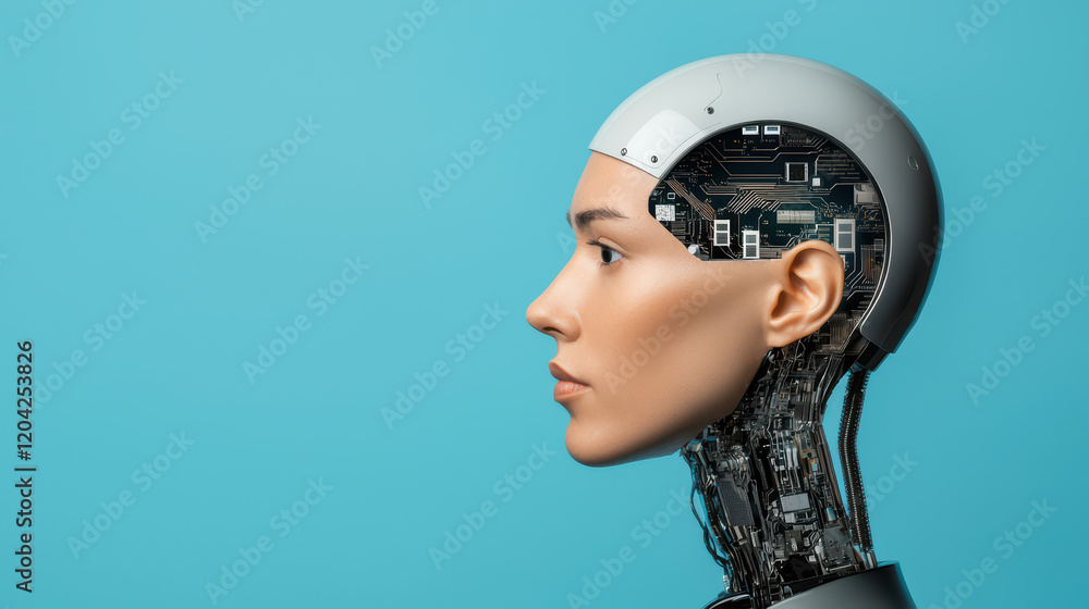 Aufkleber futuristic robot head with visible circuitry and technology