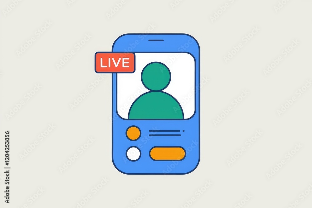 Poster smartphone displaying a live video stream of a person, indicating an ongoing broadcast.