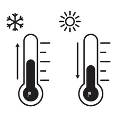 thermometer icon cold and heat, temperature scale symbol, cool and hot weather sign, simple isolated vector image