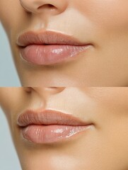Obraz premium Before & After Wrinkle Reduction Treatment on Woman's Lips