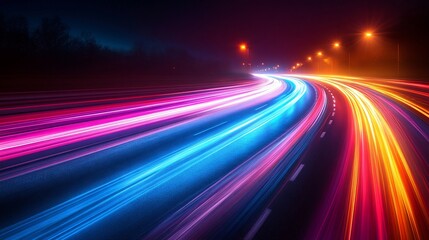 Night highway speed, light trails, transport, motion blur, dark background, website banner