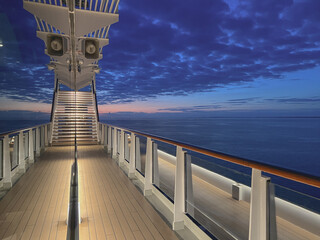 Breathtaking panoramic ocean views from outdoor deck of modern cruiseship cruise ship liner Queen...