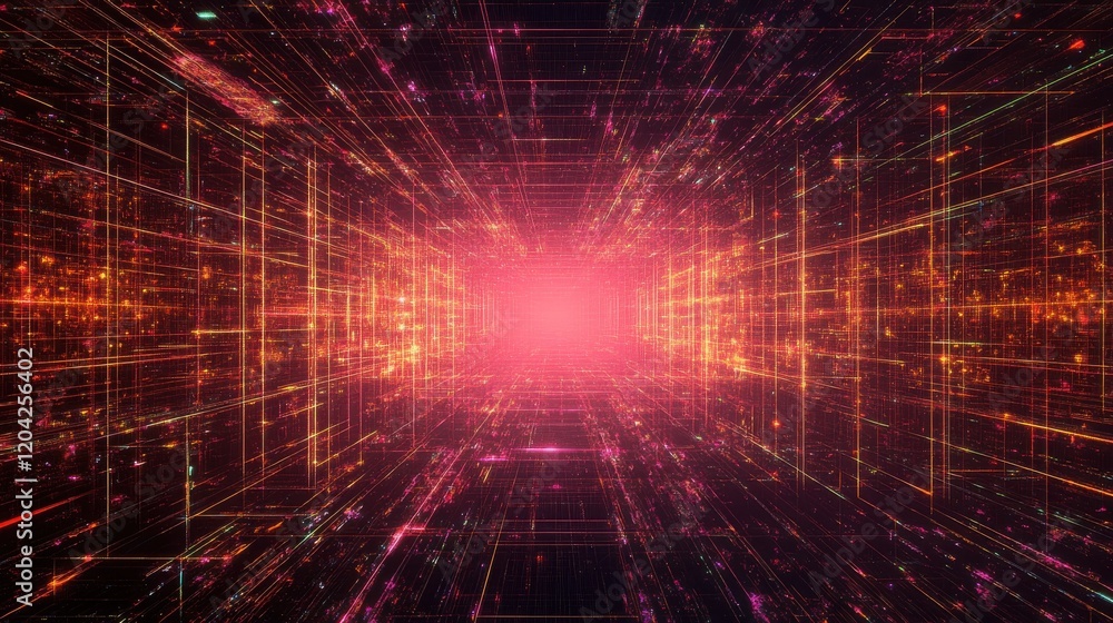 Poster abstract cyber space environment background. digital particles grid virtual reality. graphic concept