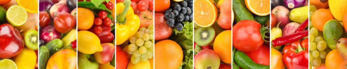 Healthy vegetables and fruit food - collage.