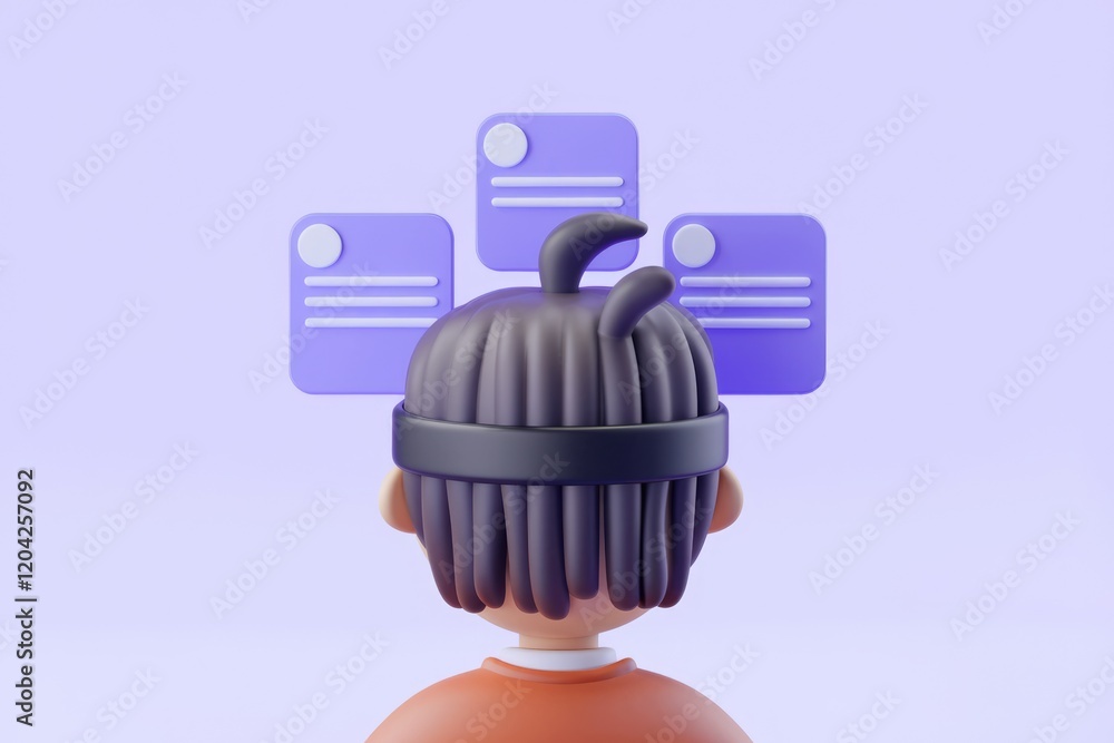 Aufkleber 3d rendering of a person wearing a vr headset viewing digital documents or information.