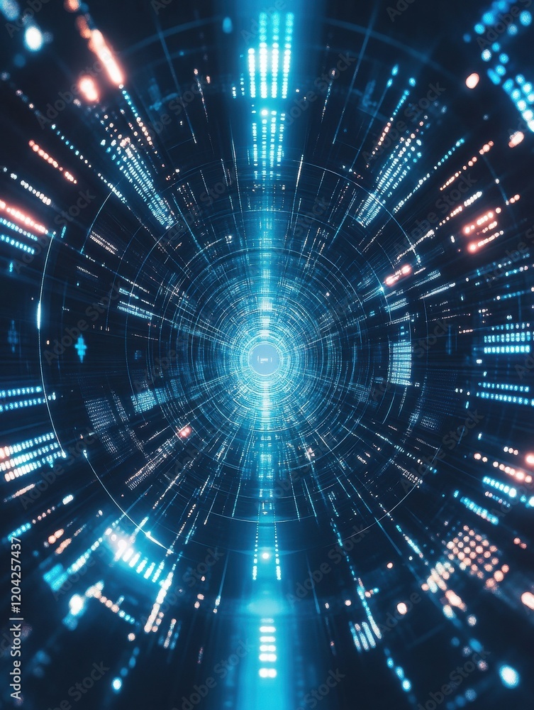 Poster shine grid. futuristic perspective architecture landscape, abstract tunnel with glowing elements. wa
