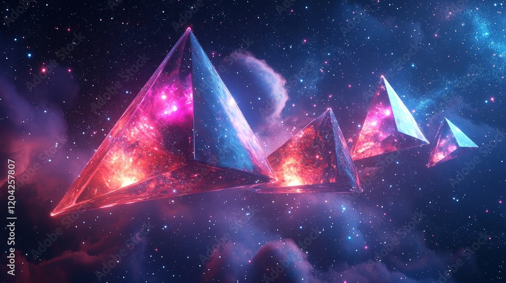 Aufkleber floating glowing geometric shapes in space with soft color effects