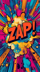 Fototapeta premium Pop art Zap! text. Colorful background in pop art retro comic style. Vertical