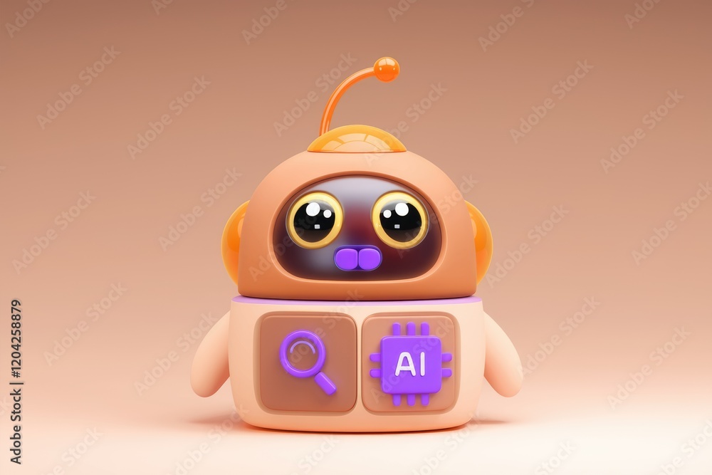 Poster cute ai robot with big eyes and a friendly face, symbolizing artificial intelligence.