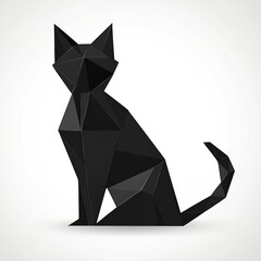 Abstract black origami cat illustration