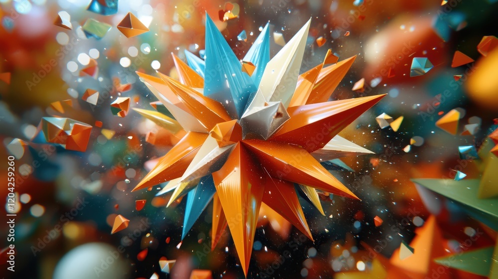 Poster multicolored geometric shapes in a dynamic explosion of colors