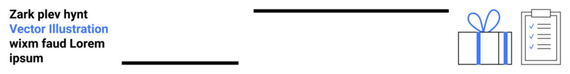 Gift box with blue ribbon next to a checklist on clipboard. Minimalist text and divider lines for organized layout. Ideal for presentations, documents, planning, organizing tasks, holiday themes