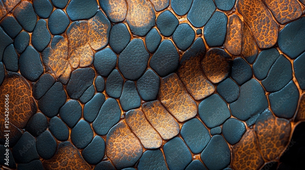 Poster close-up view reveals the exquisite details of python skin, showcasing a rich tapestry of natural to