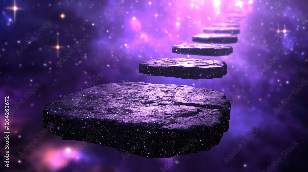 Aufkleber abstract 3d landscape with floating rocks and shimmering background