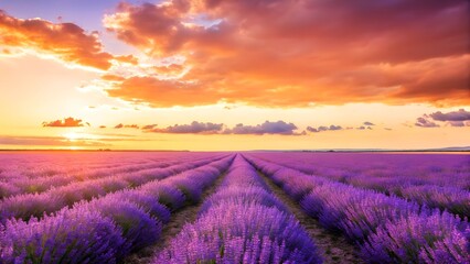 Vibrant Lavender Fields Sunset Provence, France, Nature, Beauty, Scenery