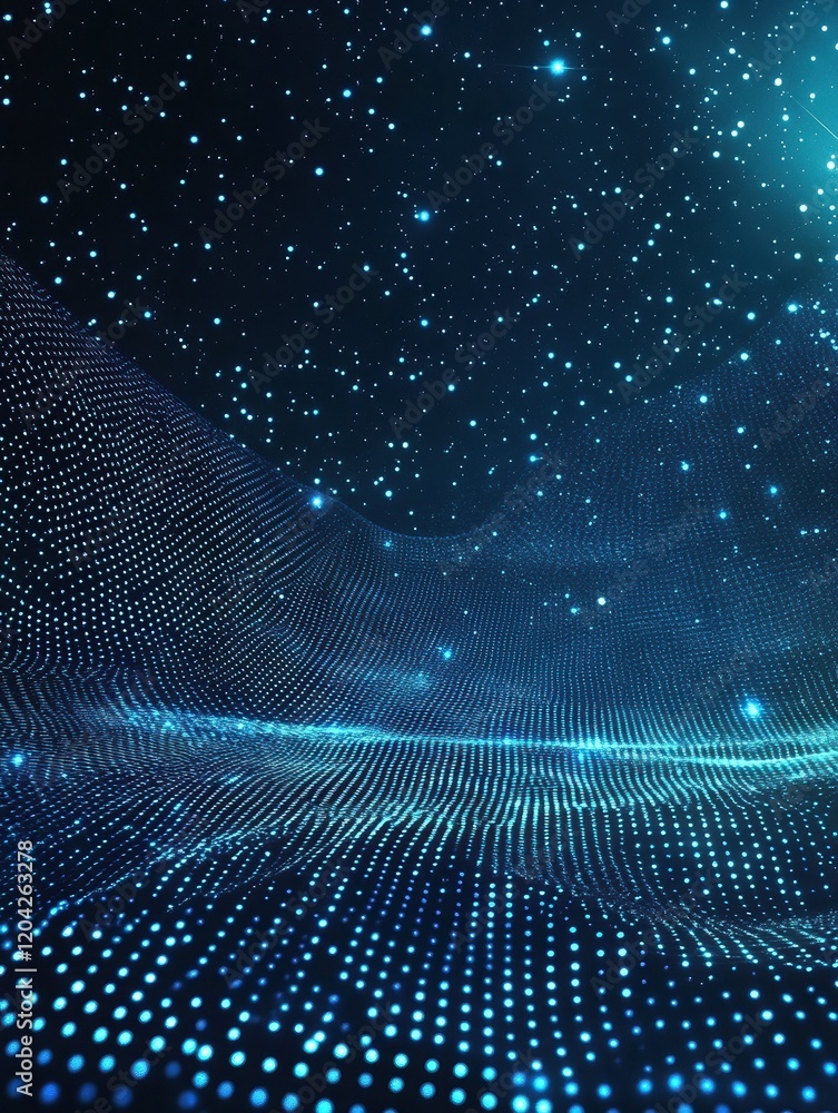 Poster abstract cyber space environment background. digital particles grid virtual reality. graphic concept