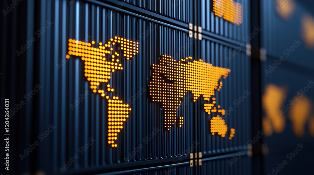 Poster digital world map displayed on modern container wall