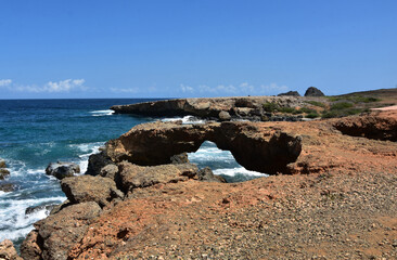 Rugged Seascape with a Natural Bridge in Aruba
