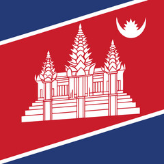 Cambodia Flag: Design with a red background and a white temple image.
