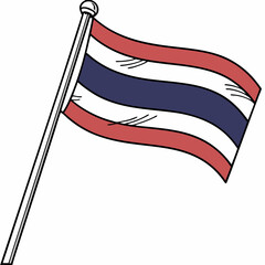 Thailand Flag: Horizontal stripes of red, white, and blue with a central blue stripe.
