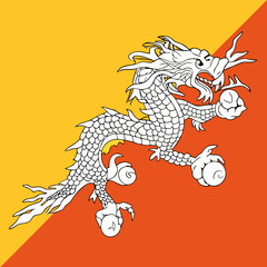 Bhutan Flag: Diagonal split of yellow and orange with a dragon at the center.
