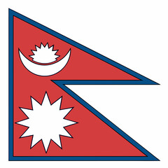 Nepal Flag: A unique design with two triangular shapes with a sun and moon in them.
