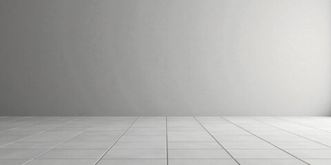 Fototapeta premium Empty Room with Light Gray Wall and Tiled Floor, Ideal for Mockups and Presentations