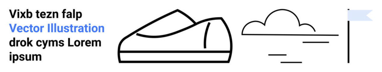 Sports shoe, cloud, and flag elements in minimalist vector style with text. Ideal for sportswear, outdoor activities, weather forecast, branding, urban themes, lifestyle promotion, landing page