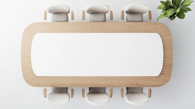 Modern conference table with chairs and plant from above