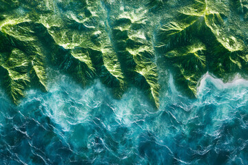 Obraz premium Lush Tropical Landscape with Mountains and Forests at Sunrise