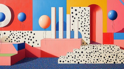 Colorful Abstract Design with Balloons and Geometric Shapes