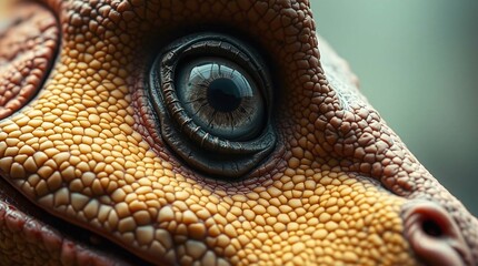 Fototapeta premium Close-up view of a dinosaur's eyes, capturing their intense and prehistoric gaze.