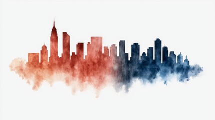 Fototapeta premium Artistic Watercolor Skyline Illustration of Cityscape at Dusk