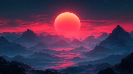 Fototapeta premium Majestic sunset over surreal mountain landscape with vibrant colors and dreamy atmosphere