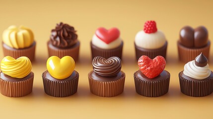 Delightful Assortment of Colorful Chocolates and Cupcakes on Display