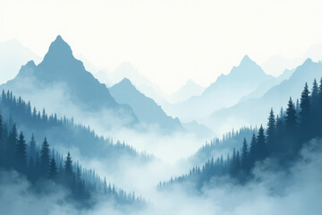 Obraz premium Hand-painted watercolor Misty Mountains, representing mysterious beauty 
