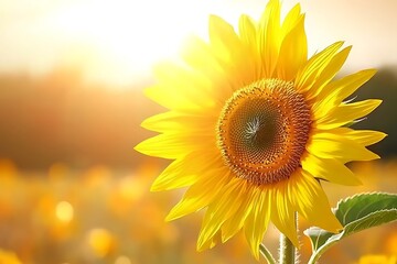 Fototapeta premium Golden Hour Sunflower: Vibrant Bloom in Sunlit Field