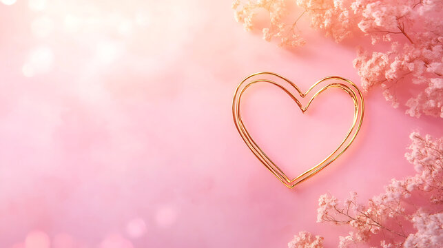 Golden-framed Valentine’s Day heart with pastel pink background, combining elegance and romance in a luxurious design perfect for celebrating love and affection
