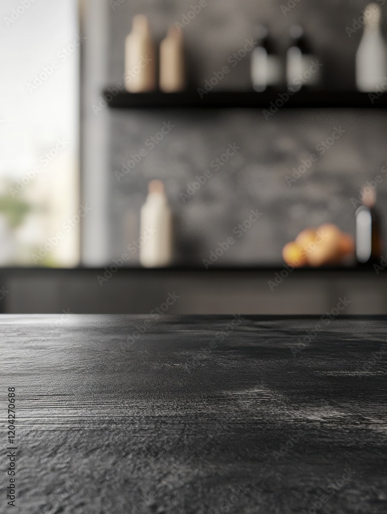 Aufkleber 3d rendering of a blurred gray background with a black desk space