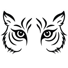 Tiger Eyes Vector Art Illustration, Wild Animal Design, Symbolic Tiger Head Artwork