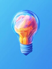 Creative generative AI illustration of brain in light bulb shape with concept of idea or brainstorm against blue background