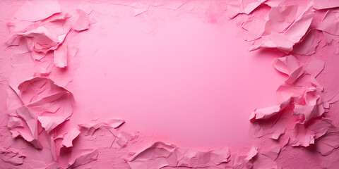 Obraz premium Valentine's Day photograph featuring textured, crumpled pink paper edges surrounding a smooth, circular pink background, creating a striking contrast