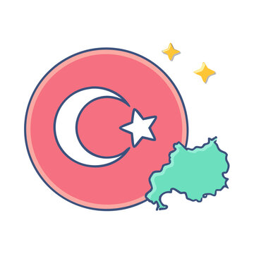 turkish flag emblem with map and stars