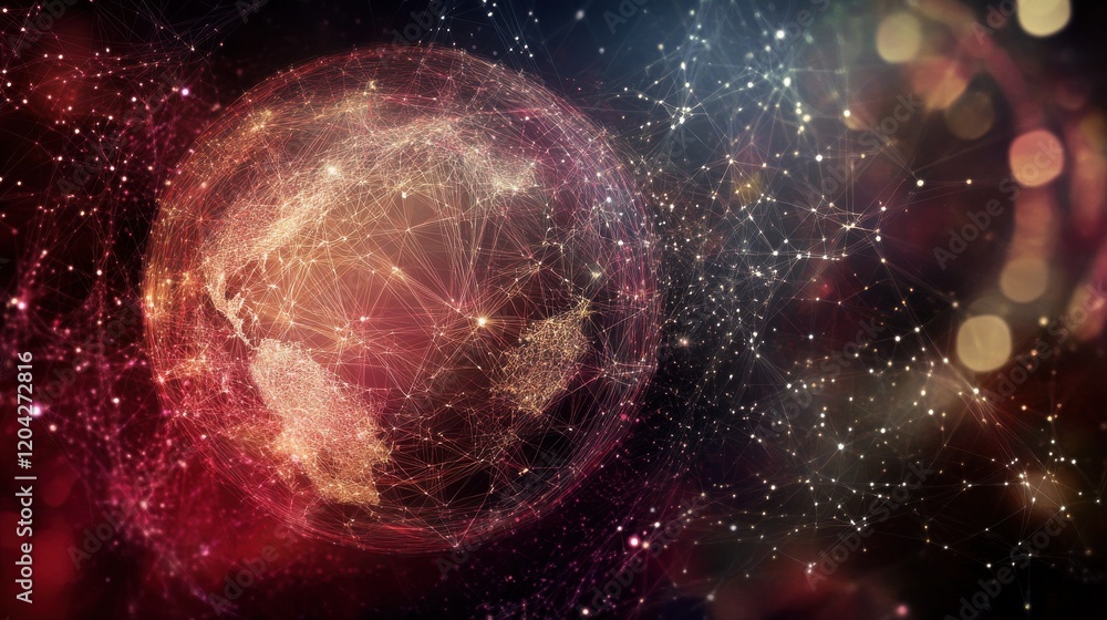 Poster technology image of globe. abstract polygonal shapes. background with connecting dots and lines. gra