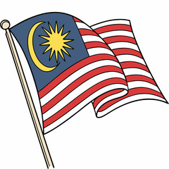 Malaysia Flag: Horizontal red and white stripes with a yellow crescent and star.
