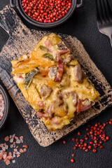 Shepherd's pie with potatoes, meat, vegetables, salt, spices and herbs