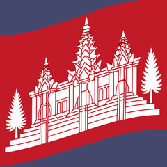 Cambodia Flag: Design with a red background and a white temple image.
