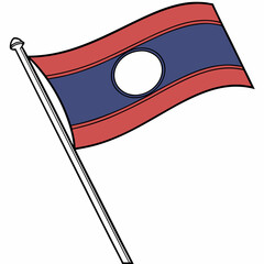 Laos Flag: Red, blue, and white horizontal stripes with a white circle in the center.
